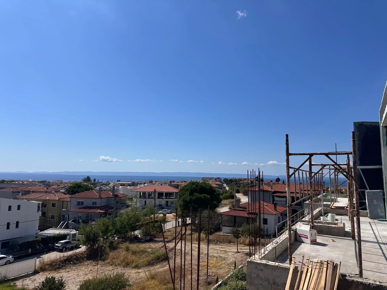 The view from the upper floor of Blue Breeze over Nikiti to the Toroneos gulf
